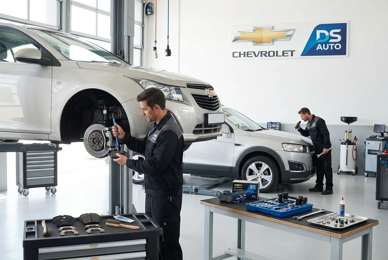 Процесс замены передних тормозных колодок Chevrolet в автосервисе DS Auto в Жуковском
