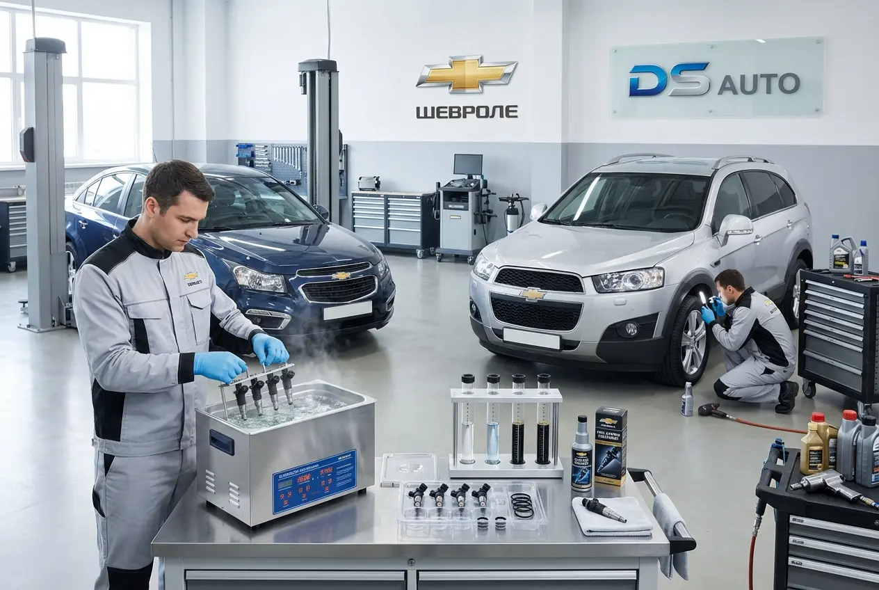 Топливные форсунки Шевроле на диагностическом стенде в автосервисе DS Auto в Жуковском — проверка и ультразвуковая чистка для бензиновых двигателей Chevrolet
